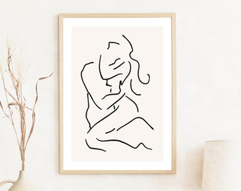 Lovers Line Art Print: Sensual Couple, Romantic Bedroom Decor Digital  Download