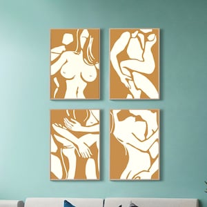 Liebende Abstrakte Kunst | Digital Druckbare Download Wand Dekor Set von 4 | Sinnlich Romantisches Paar Kunstwerk Schlafzimmer druckbare Kunst