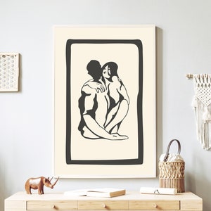 Intimate Couple Abstract Digital Printable Art | Whispering Lovers  Private Love Scene | Sensual Romantic Couple Artwork Bedroom Adult Art
