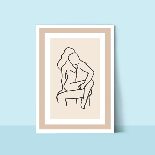 Dessin au trait Lovers | Décoration murale numérique à télécharger | Oeuvre d'art pour couple romantique sensuel Art pour chambre à coucher | Art homme et femme