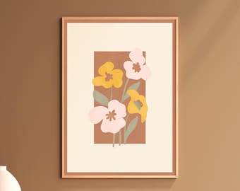 Botanical Art Print Floral Wall Decor Hanging | Printable Digital Art Download DIY | Modern Minimalist  Abstract Flower Art