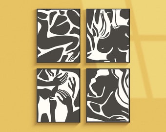 Lovers Art Print Set of 4: Abstract Romantic Couple Bedroom Decor Digital Download