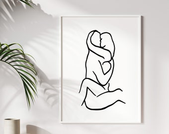Lovers Line Art Print | Sensual Couple, Minimalist Bedroom (Digital Download)