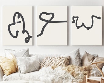Couple Line Art Print, Abstract Lovers Bedroom Wall Decor (Digital Download)