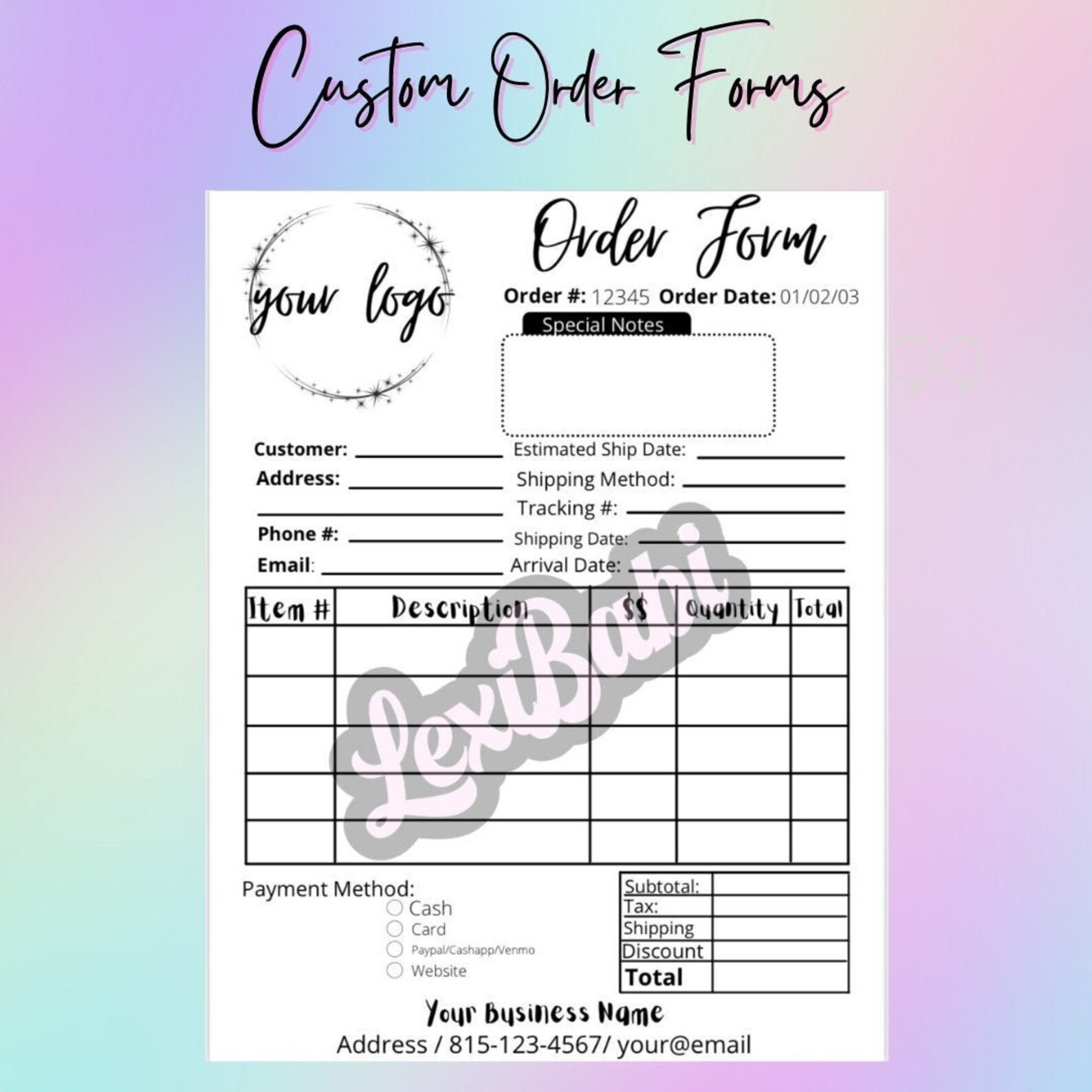 Custom Order Forms Etsy