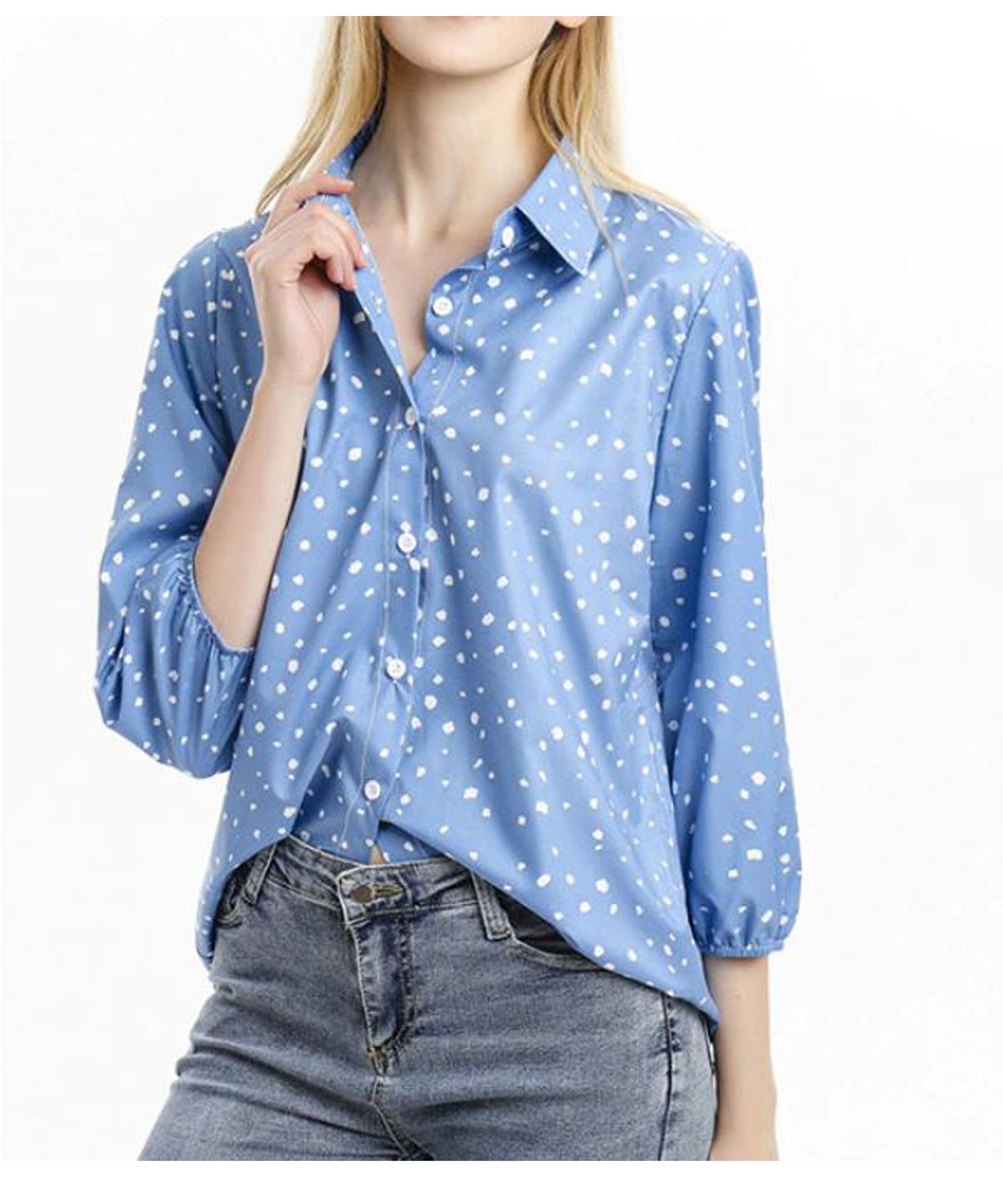black white polka dot shirt