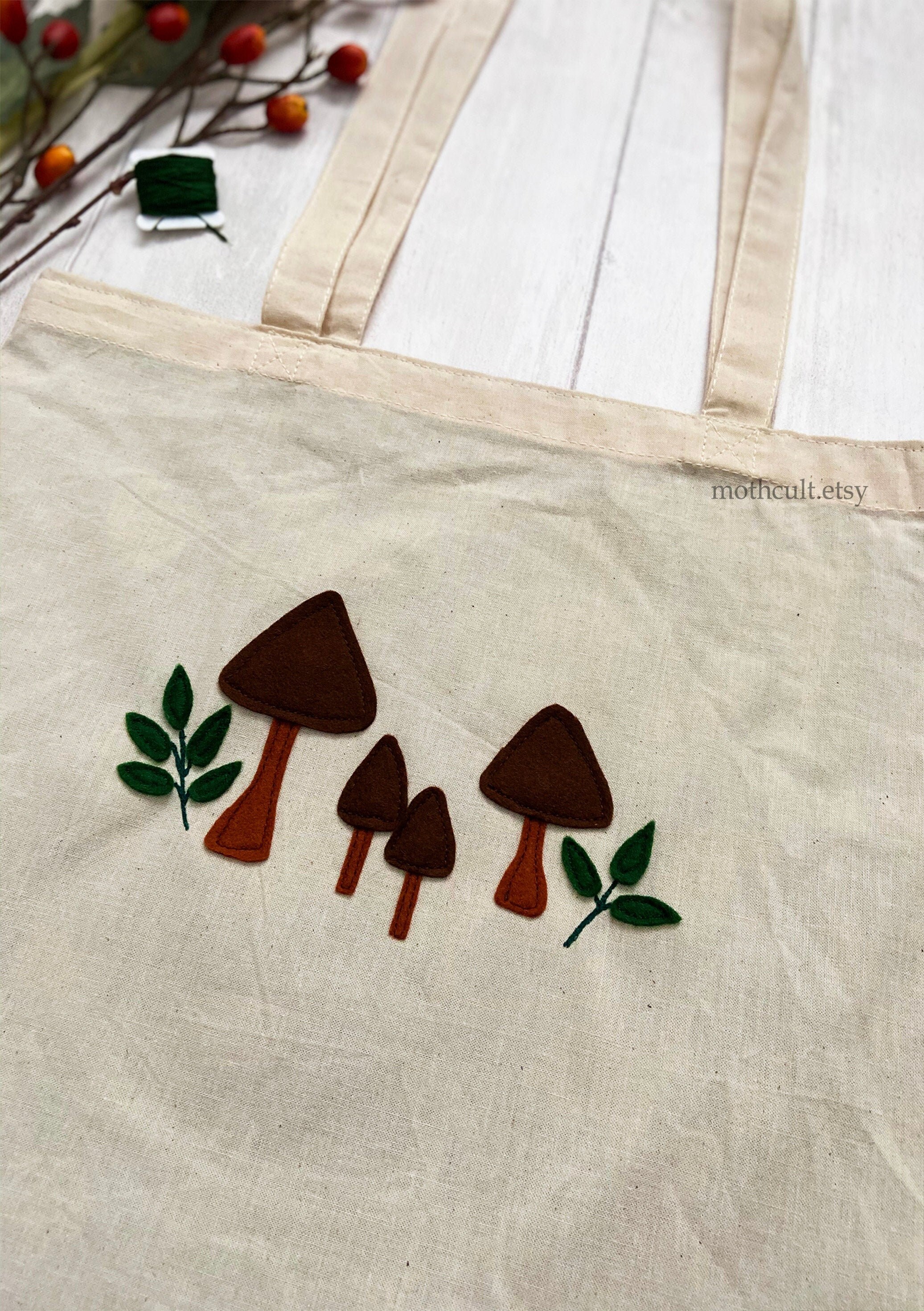 Mushroom Embroidery Tote Bag / Wool Felt Applique Bag / - Etsy Canada