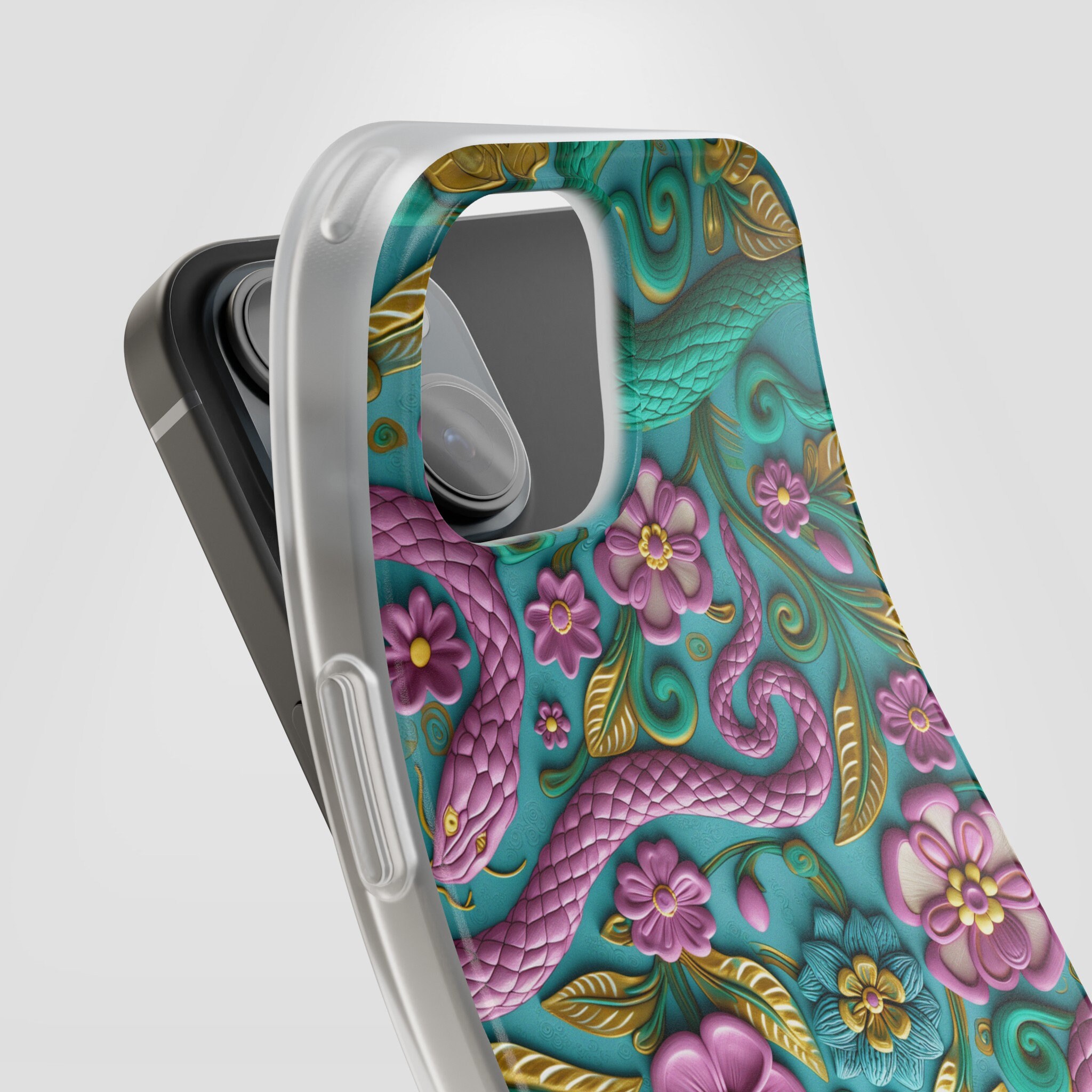 Snake Phone Protector 3D Look Pink Snakes and Flowers Phone Cover Cottagecore Vintage iPhone ...