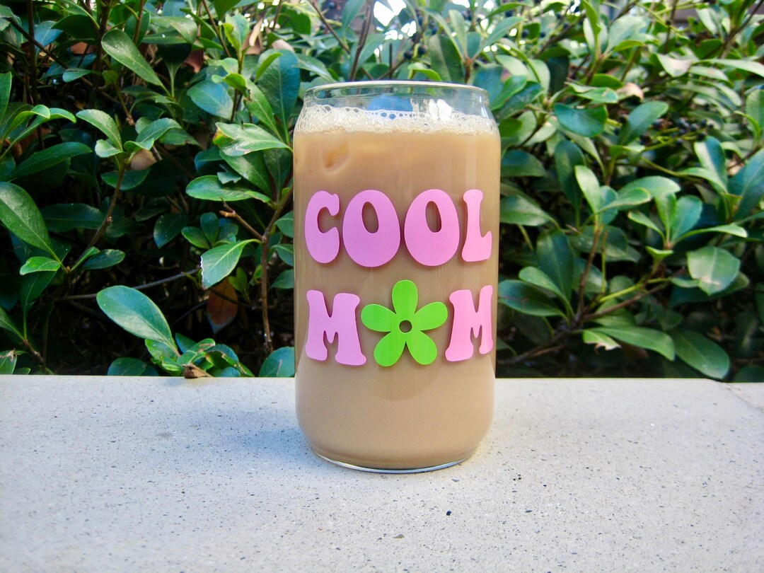 Cool Mom Glass Cup Iced Coffee Glass Gifts for Mom Trendy Glass Cups Coffee Glass Cute Glass Cup