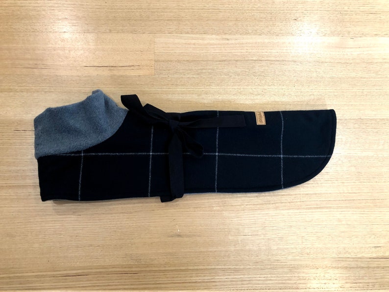 Greyhound or Whippet coat grey and black wool check