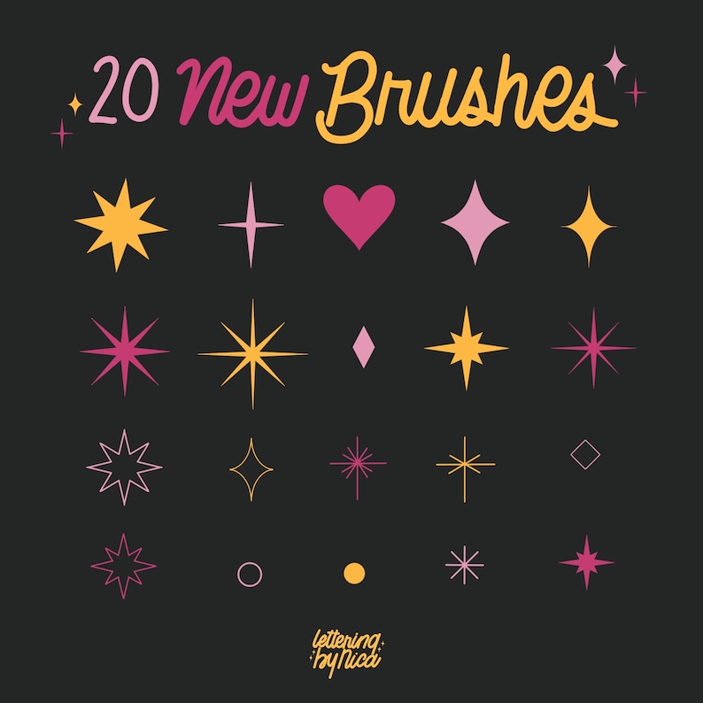 Sparkles Procreate Stamp Brush Pack for lettering and Etsy