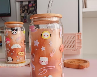 BT21 Babies Clear Glass Tumbler | Cute, aesthetic, cups, glassware, coffee cup, glass straw, handwash only, 16oz