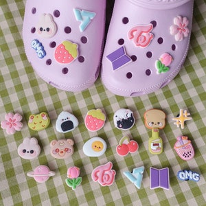 Build Your Own Shoe Charm Pack | Shoe Charms, Shoe Accessories, Cute, food, snacks, asian snacks, boba, animals, flowers, aesthetic