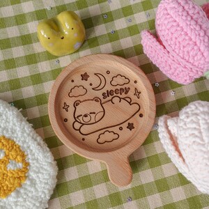 Sleepy Pluto Coaster with Handle | wooden coaster, trinket tray, cute room deco, aesthetic