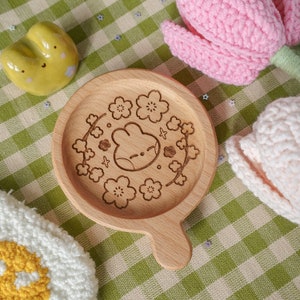 Sakura Bunny Coaster with Handle | wooden coaster, trinket tray, cute room deco, aesthetic, engraved wood