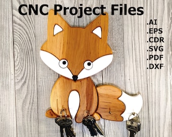 Intarsia style decorative fox cnc plan. CNC files for wood. Wooden plywood model cnc file. Dxf file, Eps file, Svg file, ai, cdr, pdf