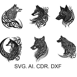 Keltisk varg set 1, varghuvud, tatueringsskiss, varg svg, räv svg, DXF för lasergravering, bild 2
