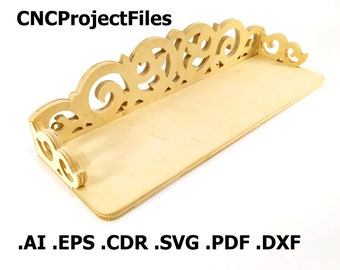 CNC files for wood. Decorative Shelf CNC plan. Wood, plywood model cnc file. Cnc plan, dxf file, eps file, file svg, ai, cdr, pdf