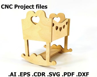 CNC files for wood. Decorative Rocking bed CNC plans. Wood, plywood model cnc file. Cnc plan, dxf file, eps file, file svg, ai, cdr, pdf