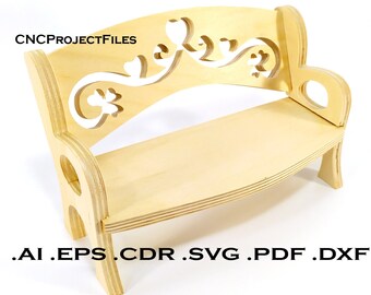 CNC files for wood. Decorative bench CNC plan. Wooden plywood model cnc file. Cnc plan, dxf file, eps file, file svg, ai, cdr, pdf
