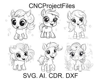 Little ponies SET, funny ponies, pony svg, DXF for laser engraving