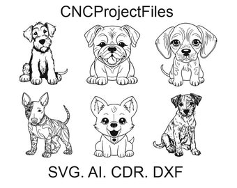 Cuccioli di cane SET 1, cuccioli divertenti, cani giocosi svg, DXF per incisione laser