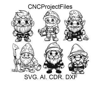 Little gnomes SET 2, Dwarves miners, Dwarves svg, DXF for laser engraving