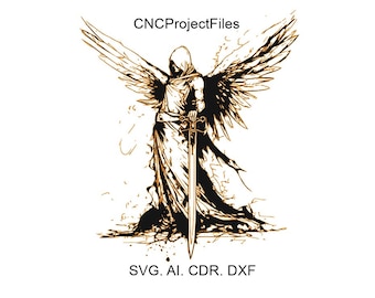 Warrior angel with a sword. Defender angel. Angel svg, DXF for laser engraving