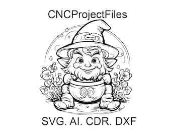 Cheerful leprechaun svg, leprechaun with a pot of gold, St. Patrick's Day, DXF for laser engraving,