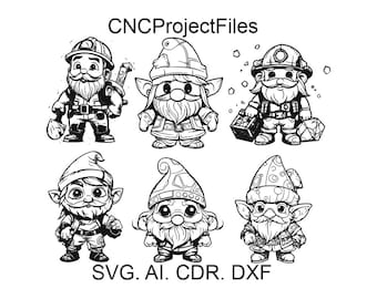 Little gnomes SET 1, Dwarves miners, Dwarves svg, DXF for laser engraving