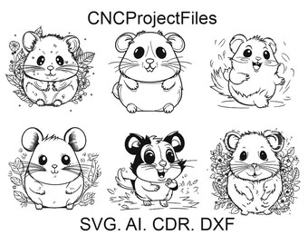 Cute Hamster SET 2, Hamster svg, DXF for laser engraving