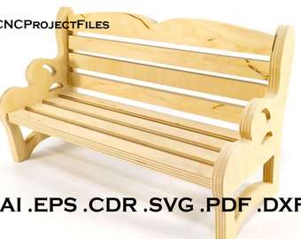 CNC files for wood. Decorative bench CNC plan. Wooden plywood model cnc file. Cnc plan, dxf file, eps file, file svg, ai, cdr, pdf