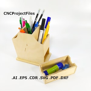 CNC files for wood. Desk organizer CNC plan. Wood, plywood model cnc file. Cnc plan, dxf file, eps file, file svg, ai, cdr, pdf