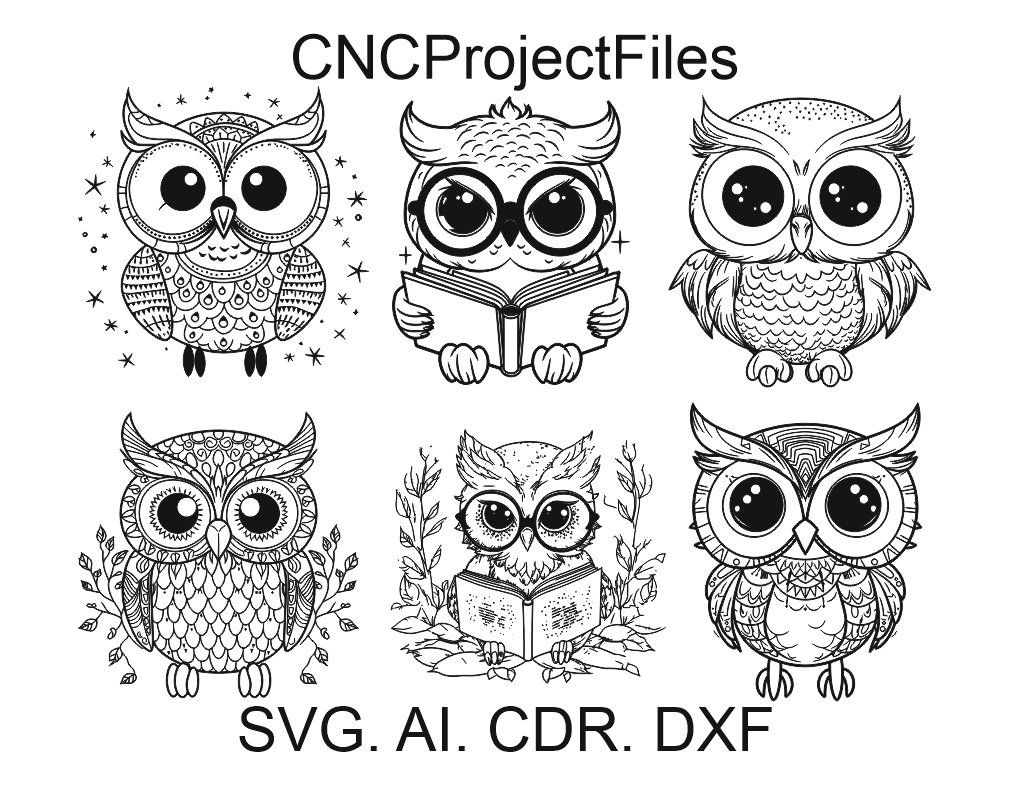 Funny owls SET 1, Owl with a book svg, DXF for laser engraving