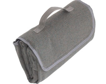 Country Tweed Grey Waterproof-backed and soft Picnic Blanket - neatly fits into itself with carrying handle.  Fits up to 4 people.