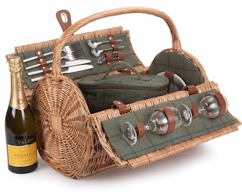 Leather/Wicker Barrel Picnic Basket+matching removable cooler bag. Optional REDUCED PRICE matching picnic blanket.Engraved leather tag.