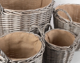 REDUCED - Strong Wicker Storage/Log Basket - Fully Lined with Hessian, with Strong Wicker Handles, in Antique Wash Finish