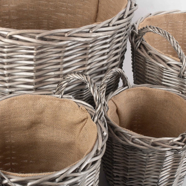 REDUCED - Strong Wicker Storage/Log Basket - Fully Lined with Hessian, with Strong Wicker Handles, in Antique Wash Finish