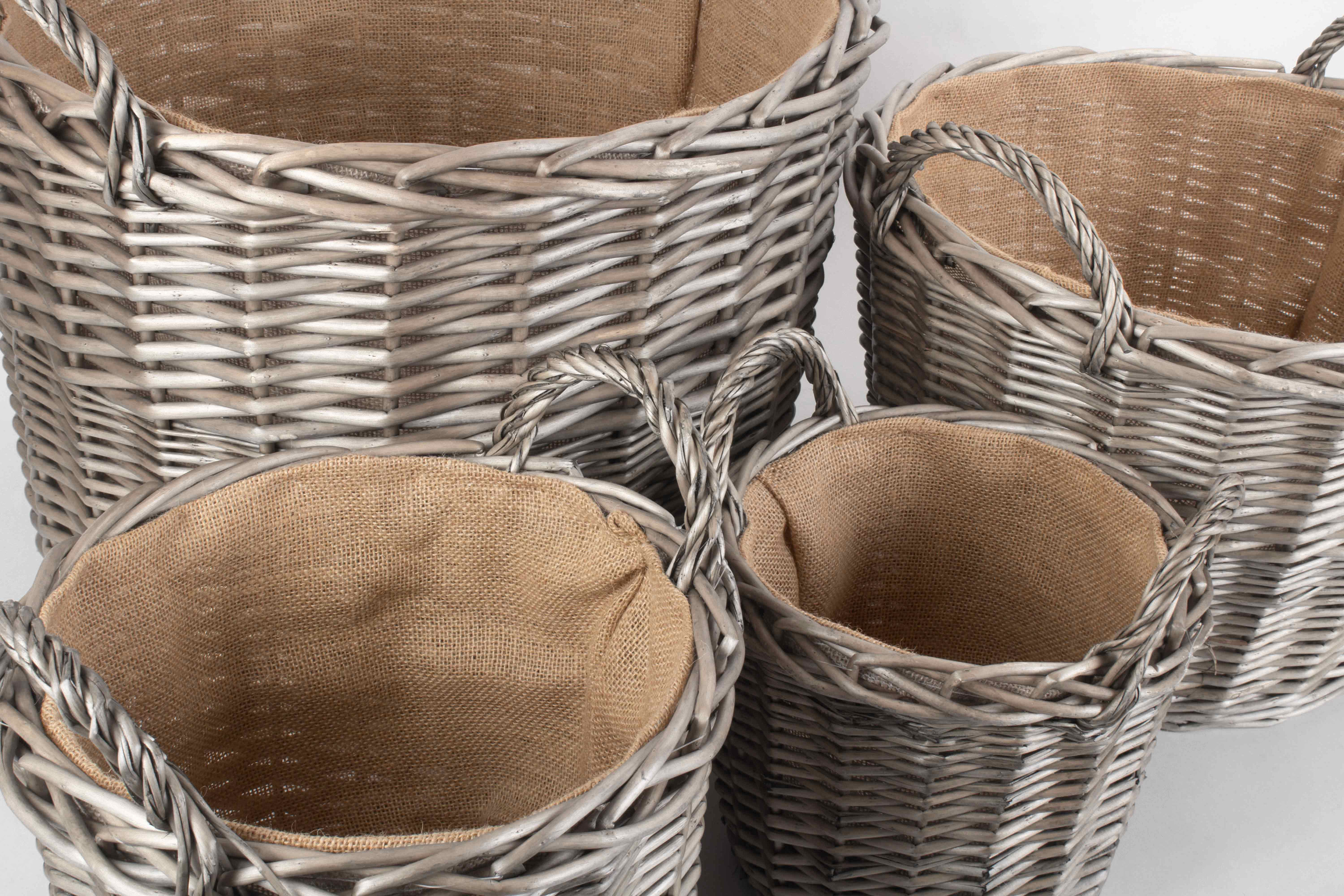 Rectangular Grey & Buff Rattan Storage Baskets - The Basket Company