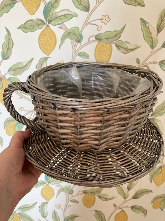 Planter Antique Wash Garden Tea Cup Basket and Plate. Ideal Etsy UK