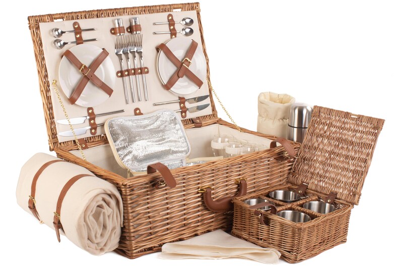Deluxe Picnic Basket for 4 Matching Blanket Accessories Etsy