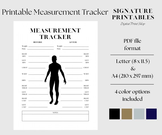Printable Fitness Measurements Tracker Body Tracker Fitness | Etsy