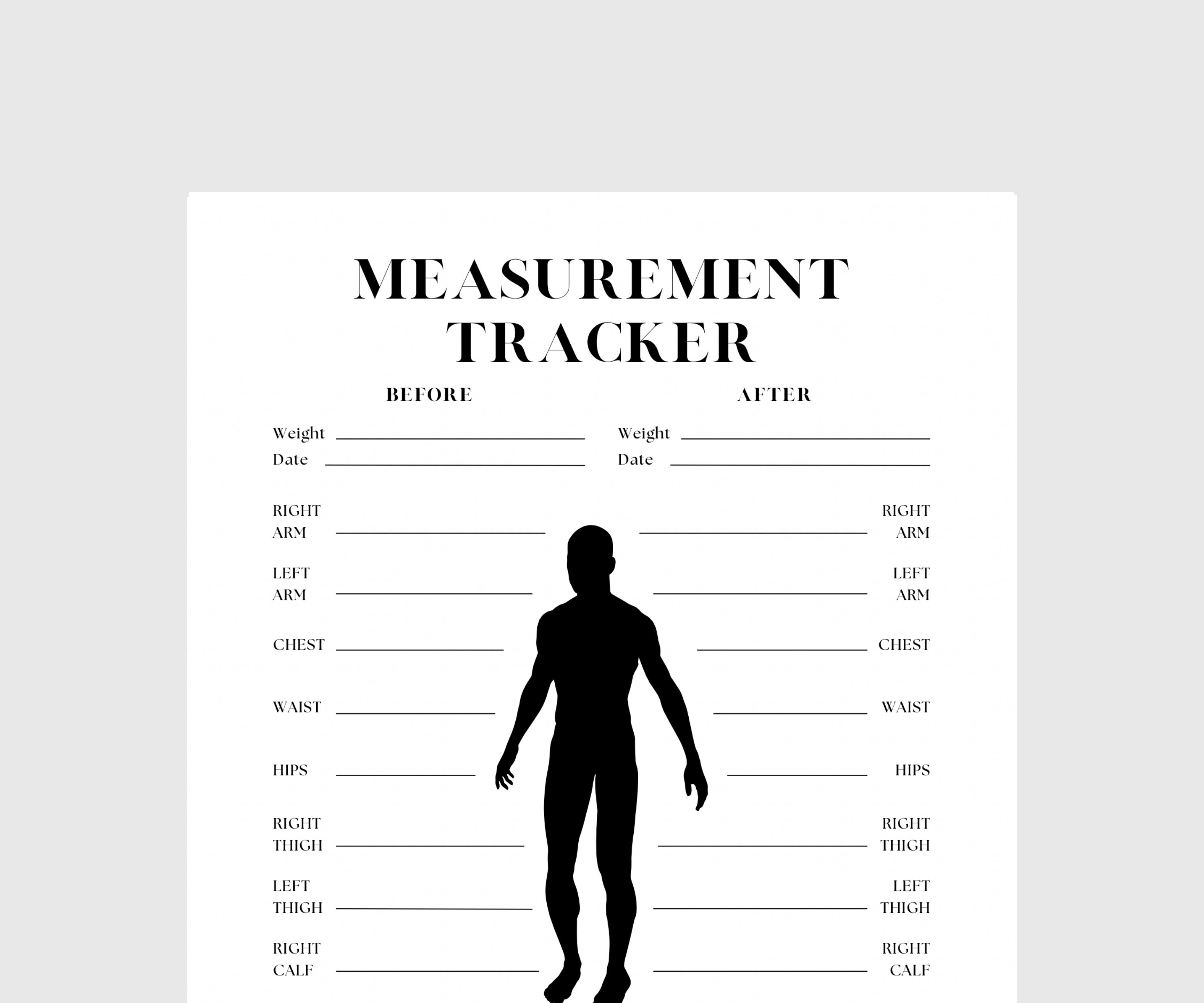 Printable Fitness Measurements Tracker, Body Tracker, Fitness Tracker ...