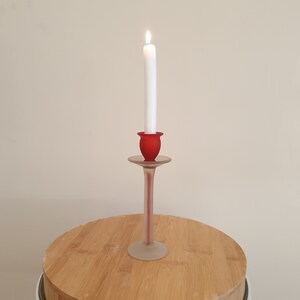 Vintage Frosted White And Red Glass Candlestick Holder. Candle Holder. Unique. Gift. Decorative Candlestick Holder.