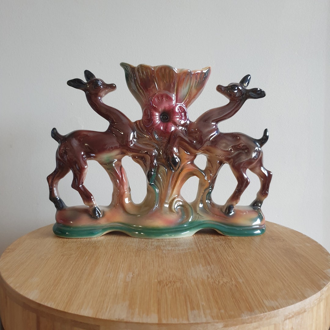 Vintage Italian Lusterware Vase With Two Deers/fawns. Vintage Etsy