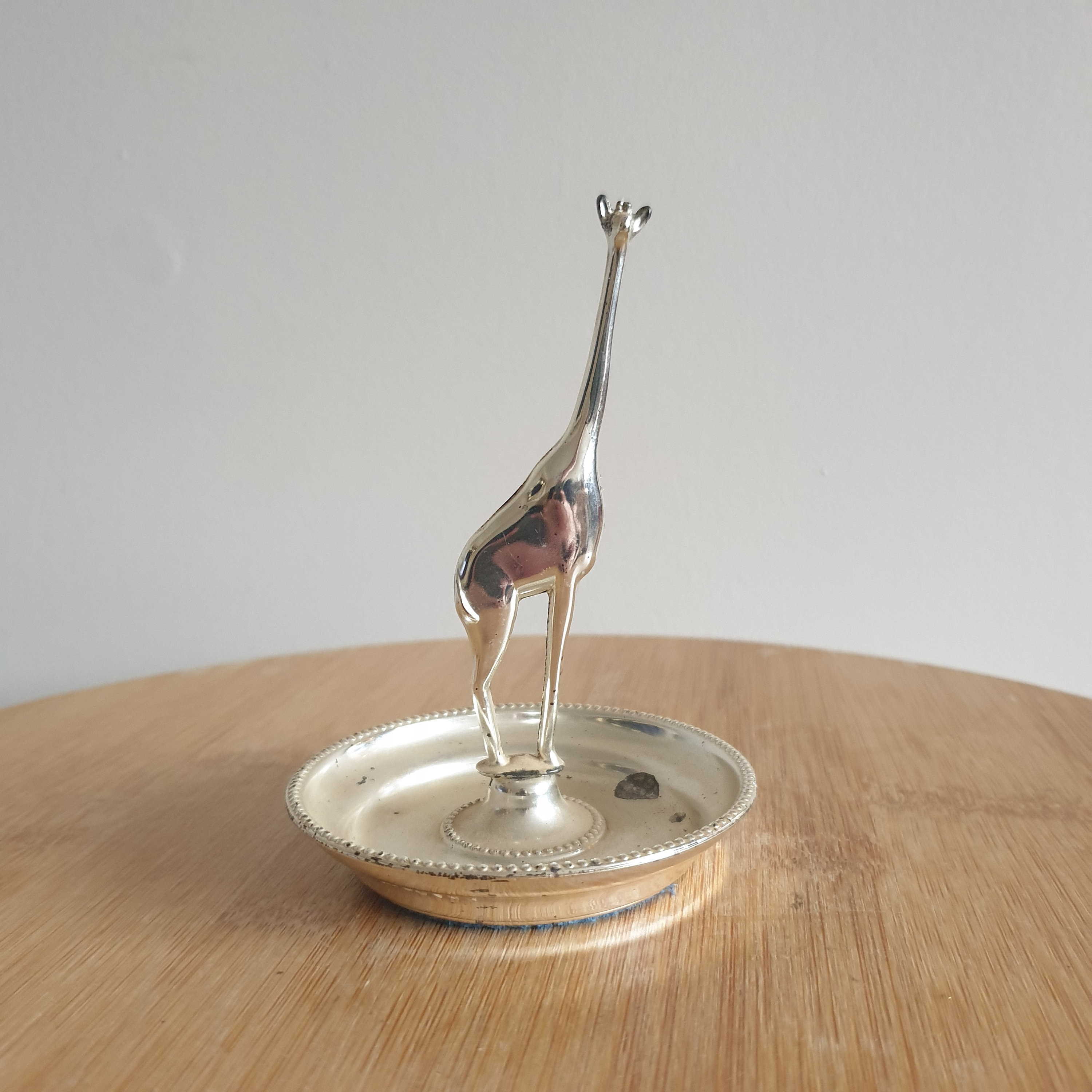 Vintage Small E P Zinc Silver Plated Made in England Giraffe Ring