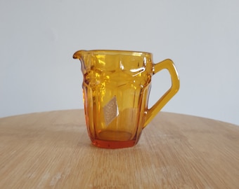 Small Vintage Bohemia Amber Glass Creamer. Petit Bohemia Tiffany Amber Jug. Small Amber Milk Jug. Gift. Unique