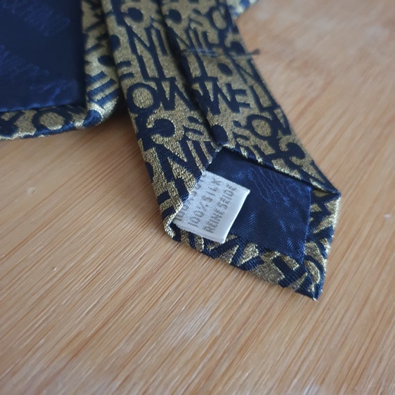 Vintage Moschino Gold And Navy 100% Silk Tie. Ret… - image 4