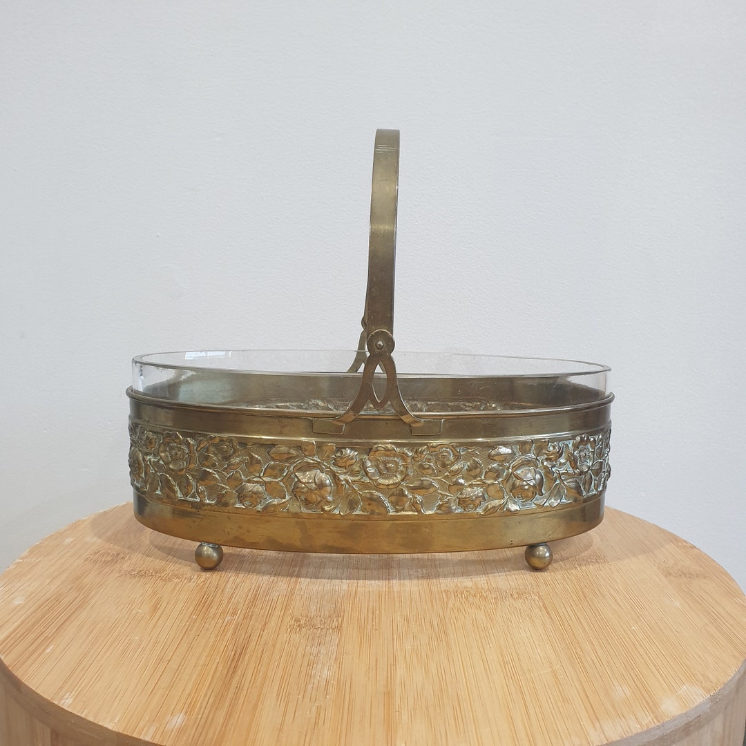 Removeable Glass Insert Vintage Brass Ware Serving Dish With Removeable Glass Insert ...