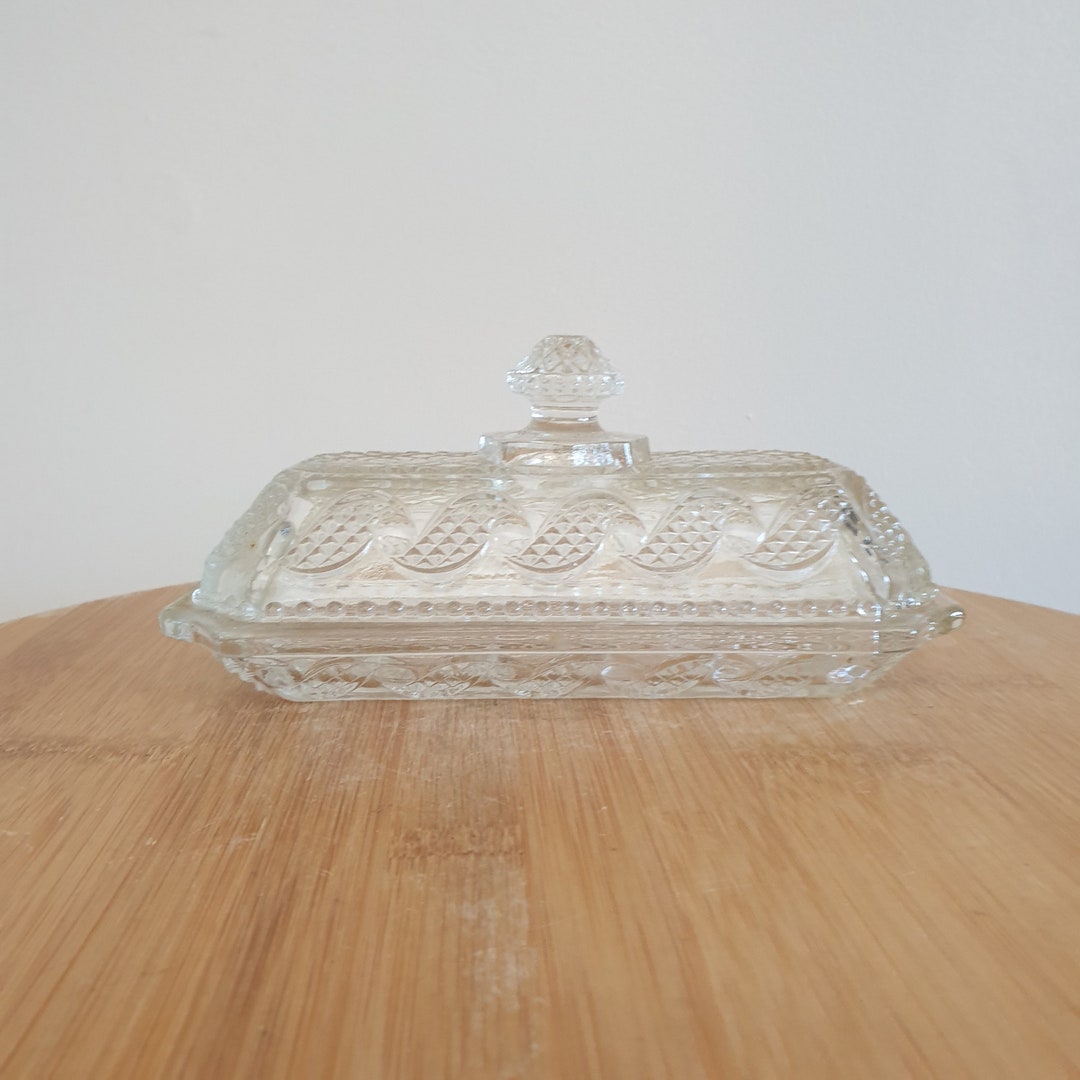 Vintage Avon Cut Glass Butter Dish With Lid. Kitchen Accessory